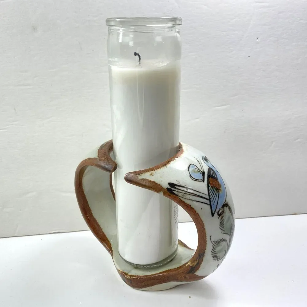 Mexican Folk Art Hand Painted Paschal Candle Holder (candle not included) signed